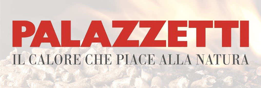 logo palazzetti con sfondo pellet e fiamme